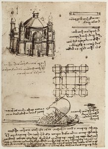Projet pour une église et un bateau avec rames et voiles (dessin de Léonard de Vinci) - Leonardo da Vinci